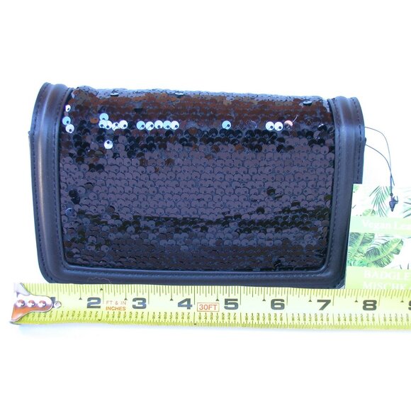 Badgley Mischka Black Vegan Leather Sequin Clutch Purse With Detachable Strap 7. - Picture 2 of 8